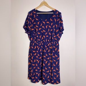 Modcloth Blue and Orange Dinosaur Print Dress
